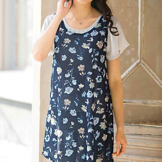 ●アウトレット●チュニック M L LL 美ドレーププリントチュニック　M〜LL(M〜LL) 夏服 ベルーナ 40代 50代 60代 レディース ミセス 大人 ファッション 春 春服 アウトレット シャツ ブラウス 体型カバー 花柄 大人可愛い プチプラ ゆったり 大きいサイズ