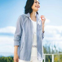 ショートコート M L LL UVカット綿100%サッカーパーカー(M〜LL) ベルーナ Belluna 40代 50代 60代 レディース ミセス 大人 ファッション 夏 夏服 コート アウター UV対策 紫外線対策 UV対策 UVカット プチプラ