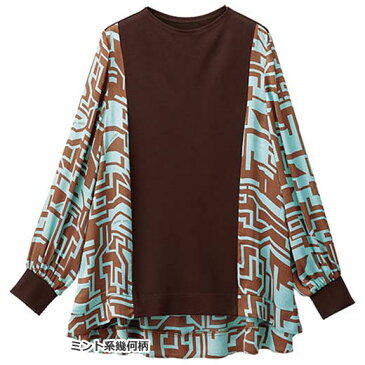 【最大1000円OFFクーポン配布中】カットソー・プルオーバー M L LL 3L プリント切替ブラウス(M〜3L) 30代 40代 50代 ミセス レディース ファッション ベルーナ Ranan ラナン 大人 秋 秋服 トップス