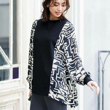 【最大1000円OFFクーポン配布中】カットソー・プルオーバー M L LL 3L プリント切替ブラウス(M〜3L) 30代 40代 50代 ミセス レディース ファッション ベルーナ Ranan ラナン 大人 秋 秋服 トップス