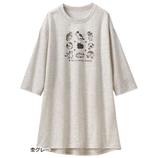 カットソー・プルオーバー M L LL ネコちゃんビッグTシャツ(M〜LL) ベルーナ 40代 50代 60代 インナーコレクション レディース ミセス 大人 ファッション 春 トップス