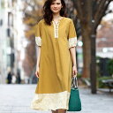 ワンピース M L LL 3L ボリューム袖柄切替ワンピース(M〜3L) 30代 40代 レディースファッション レディース Ranan ラナン 夏 夏服 大人...