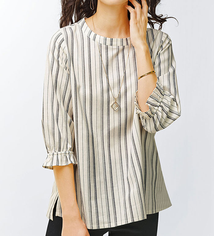 ブラウス 柔らか綿麻袖ギャザーブラウス(M〜LL) ミセス 大人 レディース トップス 体型カバー 40代 50代 Belluna ベルーナ