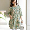 \GWクーポン利用で店内全品10%OFF/チュニック 麻綿肩ボタンデザイン花柄プリントチュニック(M〜LL) ミセス 大人 レディース トップス 体型カバー 4...