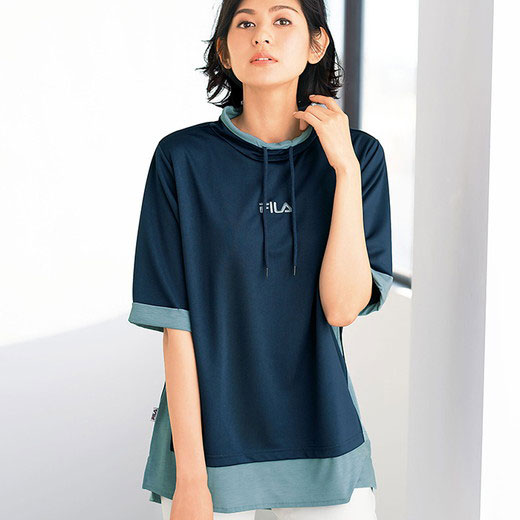 カットソー プルオーバー ＜FILA＞配色ハイネックプルオーバー(M～LL) ミセス 大人 ファッション レディース トップス Tシャツ UV対策 UV 体型カバー 40代 50代 Belluna ベルーナ