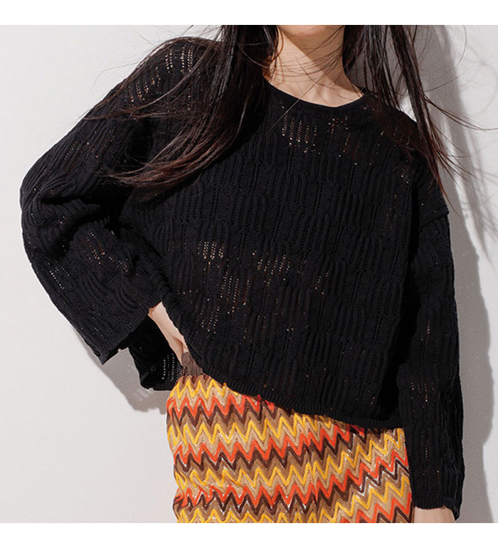 ＼まとめ買いクーポン配布中／ニット レディース トップス ニットプルオーバー 透かし柄短丈ニット(M～3L) 30代 40代 夏 トップス RANAN ラナン