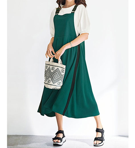 ＼最大2000円OFFクーポン／ ジャンパースカート オシャレに細見え配色使いジャンドレ(3L〜5L) レディースファッション ミセス 大人 ジャンパーワンピース ワンピース 大人 40代 50代 Belluna ベルーナ