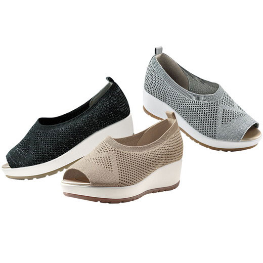 ＼3,000円以上15％OFFクーポン配布中／パンプス ニット素材オープントゥウェッジパンプス(S(22.5〜23.0cm)〜LL(25.0〜25.5cm)) レディースファッション ミセス 大人 40代 50代 Belluna ベルーナのサムネイル