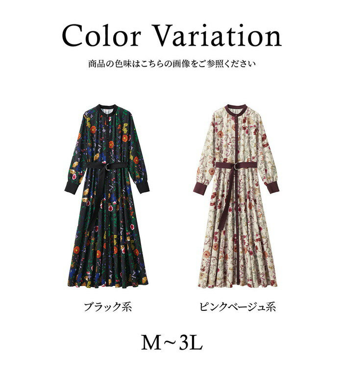 ＼最大2,000円OFFクーポン配布中！／シャツワンピース M L LL 3L 配色ボタニカルシャツワンピース M-3L 2025春 レディース RANAN ラナン