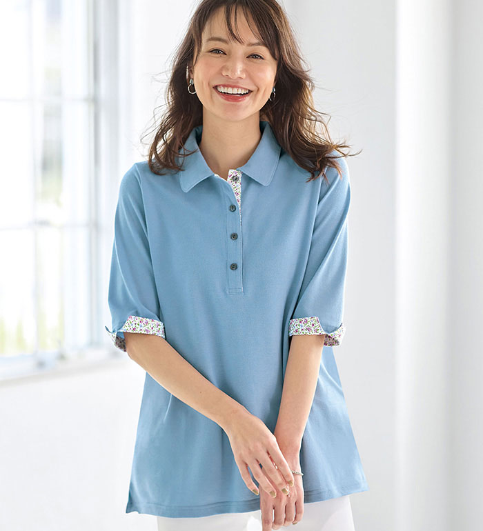 \まとめ買いクーポン配布中/ポロシャツ 吸水速乾!裏プリントポロシャツ M-5L 2025夏 新着 レディースファッション ベルーナ belluna