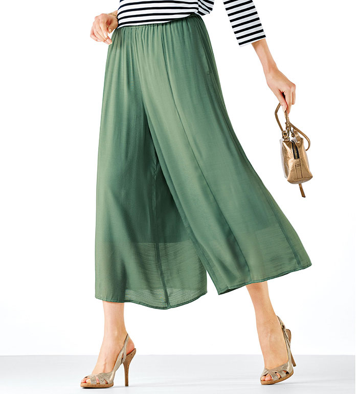 ワイドパンツ レディース スラブ素材ポケット付ガウチョパンツ 2025夏 ベルーナ belluna S 股下48cm-5L 股下53cmのサムネイル