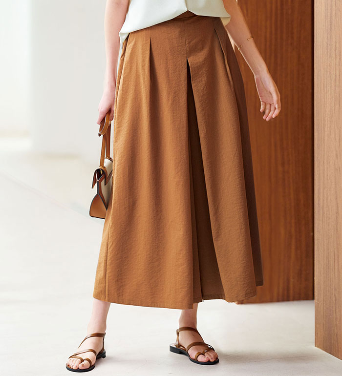 フルレングスパンツ レディース ひやさらスラブ調素材ガウチョパンツ 2025夏 ベルーナ belluna M 股下50cm-5L 股下55cmのサムネイル