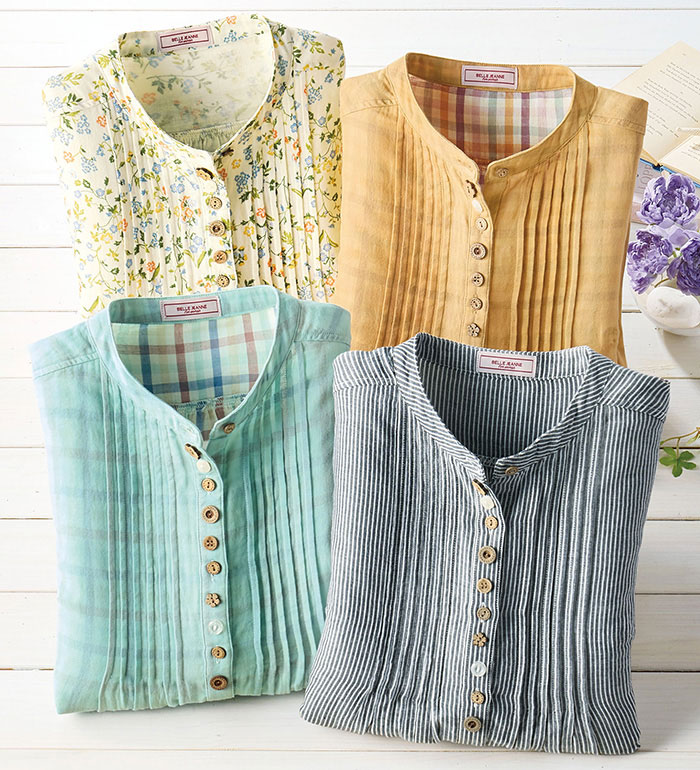 乐天商城 - 【期間限定：2739円→1639円！】ブラウス レディース ダブルガーゼ素材多ボタンオーバーブラウス 25盛夏 ベルーナ belluna M-5L