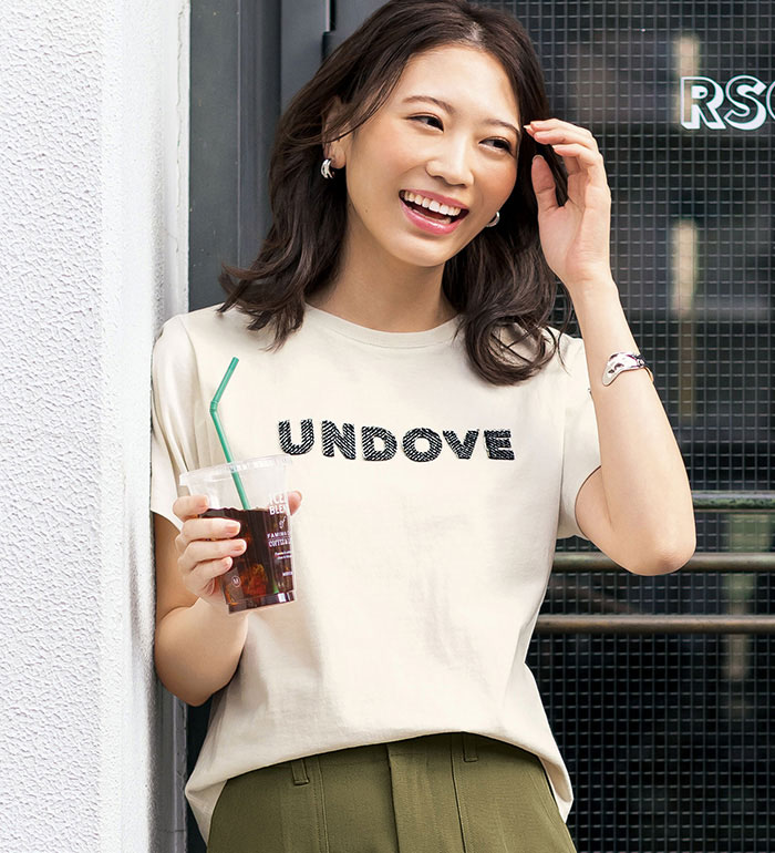 乐天商城 - Tシャツ レディース 綿100％ツイードロゴショート丈Tシャツ2025夏 ベルーナ belluna M-LL アンドゥ—ヴ