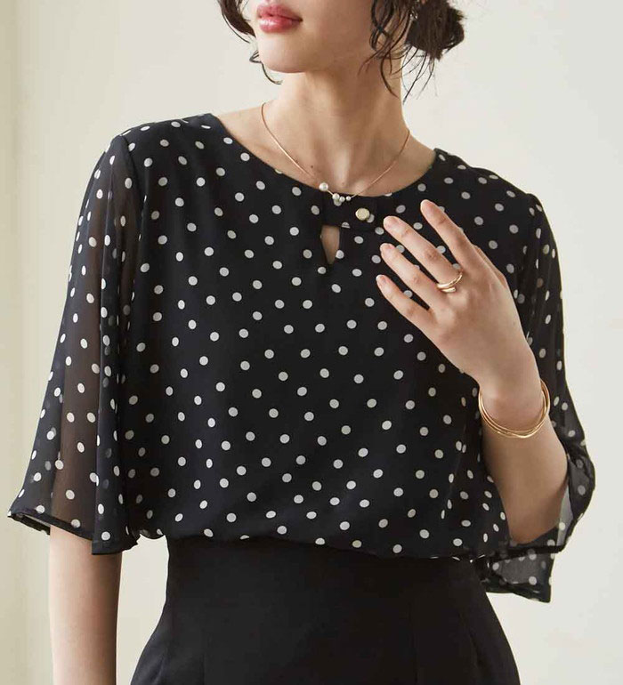 ＼まとめ買いクーポン配布中！／ ブラウス レディース ひんやり！フレアー袖シフォンブラウス 2025夏 RANAN ラナン M-3Lのサムネイル