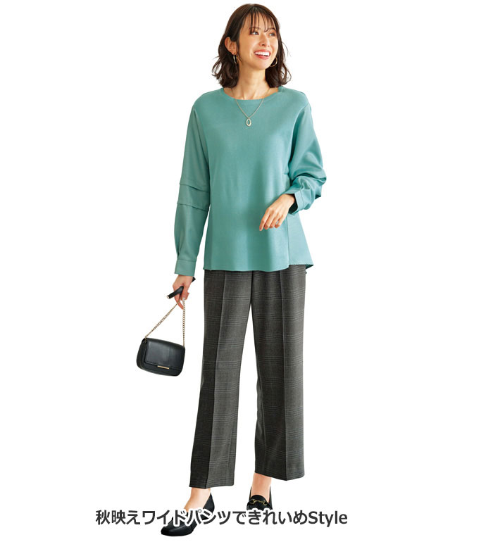 ワイドパンツ レディース サマ見え（W）ストレッチ素材タブ使いワイドパンツ ベル...