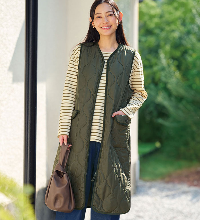 \早割クーポン配布中!/ベスト レディース <&cocochi>中わたロングキルトベスト ベルーナ belluna 2025秋冬 M〜5L ★レビュー企画対象