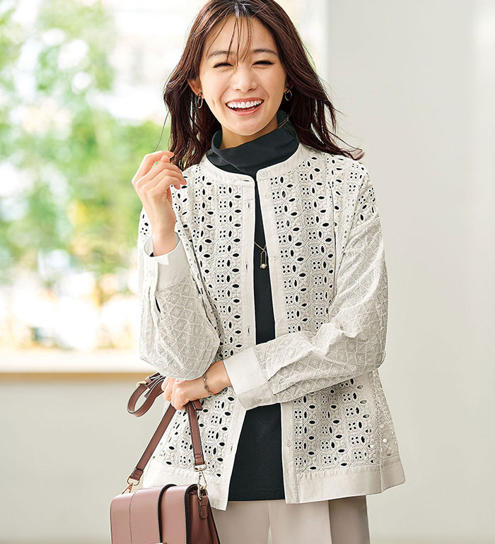乐天商城 - 【期間限定：3839円→2687円！】シャツ レディース 花柄レース切替シャツジャケット ベルーナ belluna 2025秋冬 M〜5L ★レビュー企画対象