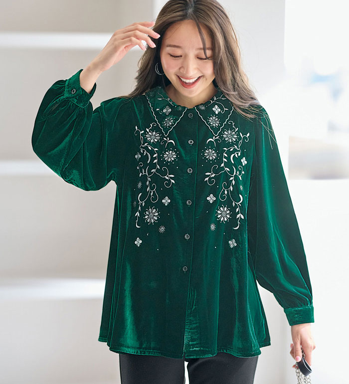 ブラウスレディース上品に輝くベロア...