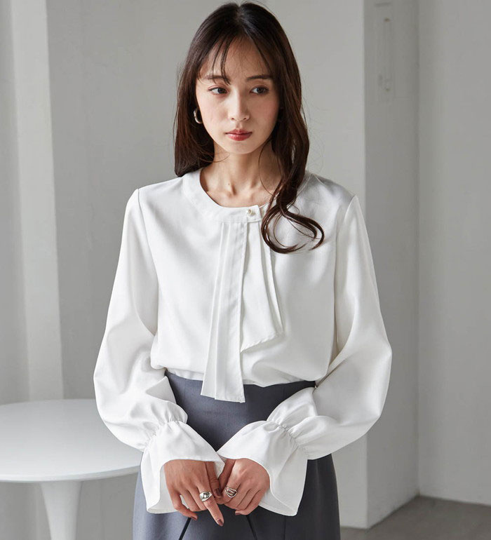 ＼秋冬アイテム10％OFFクーポン／ブラウス パール付きボウタイブラウス M-3L 2025秋冬 レディース ラナン RANAN 30代 40代 50代 トップスのサムネイル