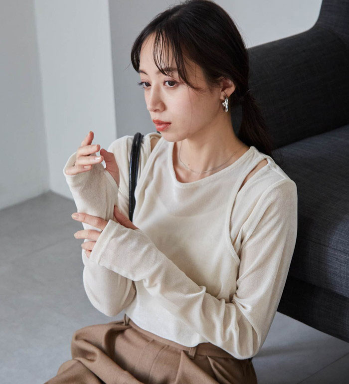 乐天商城 - ＼まとめ買いクーポン配布中／カットソー プルオーバー M L LL 2WAYレイヤードシアーベロアトップス M-LL 2025秋冬 レディース ラナン RANAN