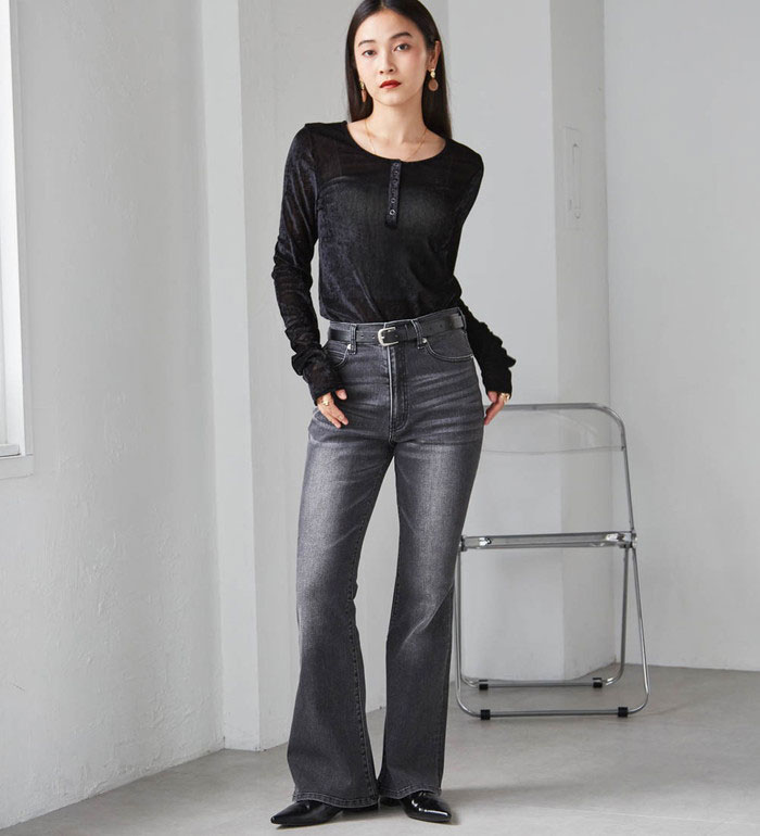 ＼まとめ買いクーポン配布中！／フルレングスパンツ S M L LL ストレッチフレアデニム S-LL 2025秋冬 レディース ラナン RANAN