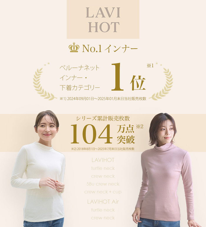 ＼お年玉クーポン2026円OFF／あったかインナー レディース 【医師オススメ】綿100％吸湿発熱あったかインナー タートルネックインナー長袖＜ラヴィホット＞ M-5L 2026春 belluna ベルーナ ラヴィエンヌ