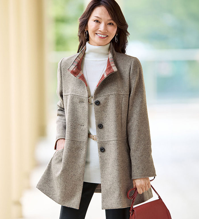 ＼まとめ買いクーポン配布中／コート レディース 50代 ハーフコート 軽い 冬 ミックス調ウール混素材チ..