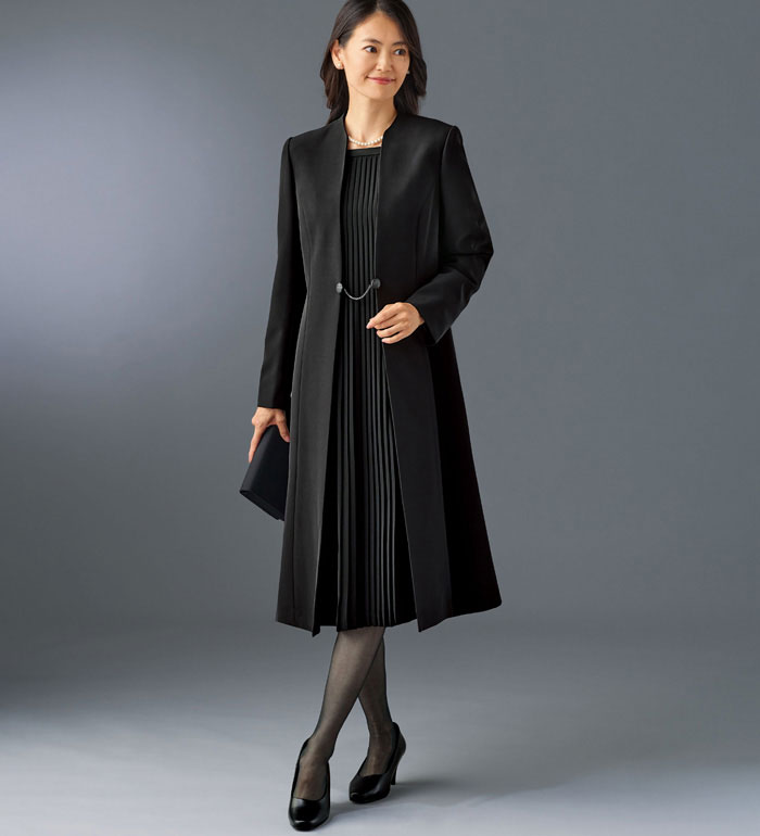 ＼まとめ買い最大2000円OFFクーポン／ブラックフォーマル 7AR 9AR 11AR 13AR 15AR 17AR 19ABR 21ABR 23ABR 洗えるストレッチ！ロングジャケットワンピースアンサンブル（ドレスレット付）(7AR〜23ABR) ベルーナ belluna 2026春