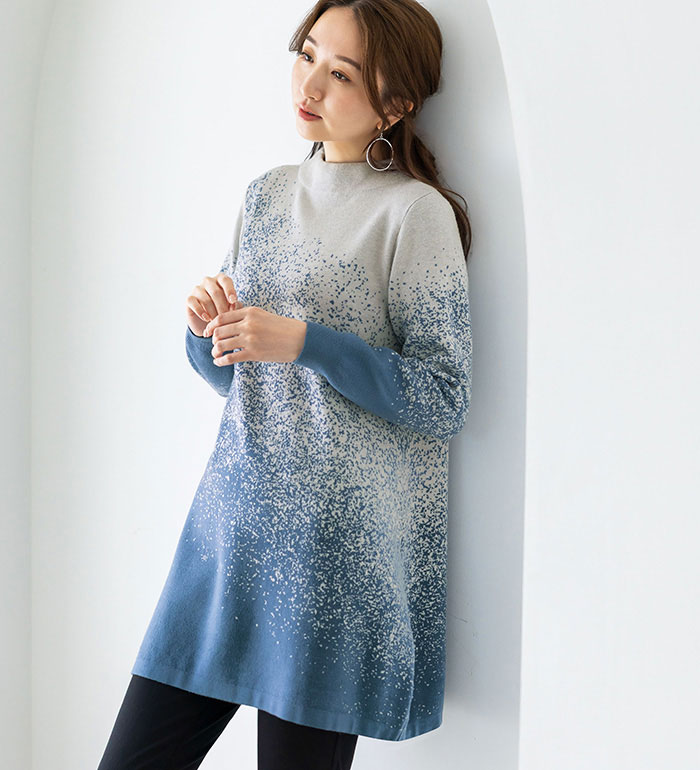 ニット レディース 長袖 チュニック ロング丈配色ジャカードニットチュニック 2026春 ベルーナ belluna M〜5L...