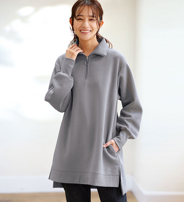 チュニック レディース あったかキレイ！大人のハーフジップチュニック 2026春 ベルーナ belluna M～5L