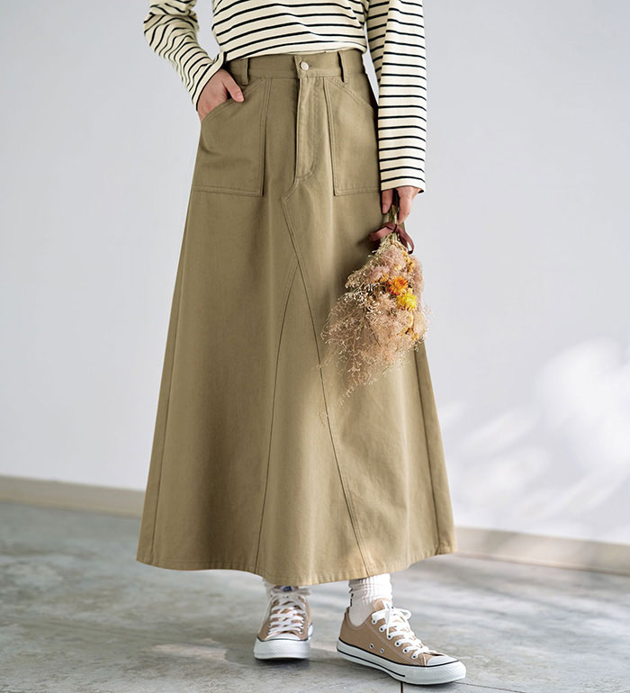 ＼お年玉クーポン2026円OFF／フレアースカート ロング レディース ＜＆cocochi＞綿混チノ素材フレアスカート 2026春 ベルーナ belluna M-5L