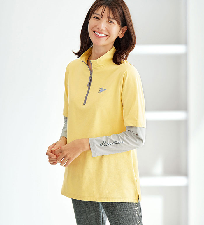 乐天商城 - ＼まとめ買いクーポン配布中／カットソー プルオーバー レディース ＜ELLE　Active＞綿タッチ裏起毛ハーフジッププルオーバー 2026春 ベルーナ belluna M-5L 26new