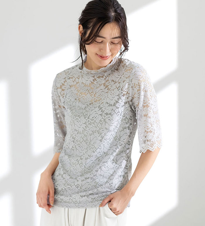 ＼まとめ買いクーポン配布中！／インナーシャツ レディース 着こなし美人レースインナー5分袖 2026夏 belluna ベルーナ ラヴィエンヌ M-5L