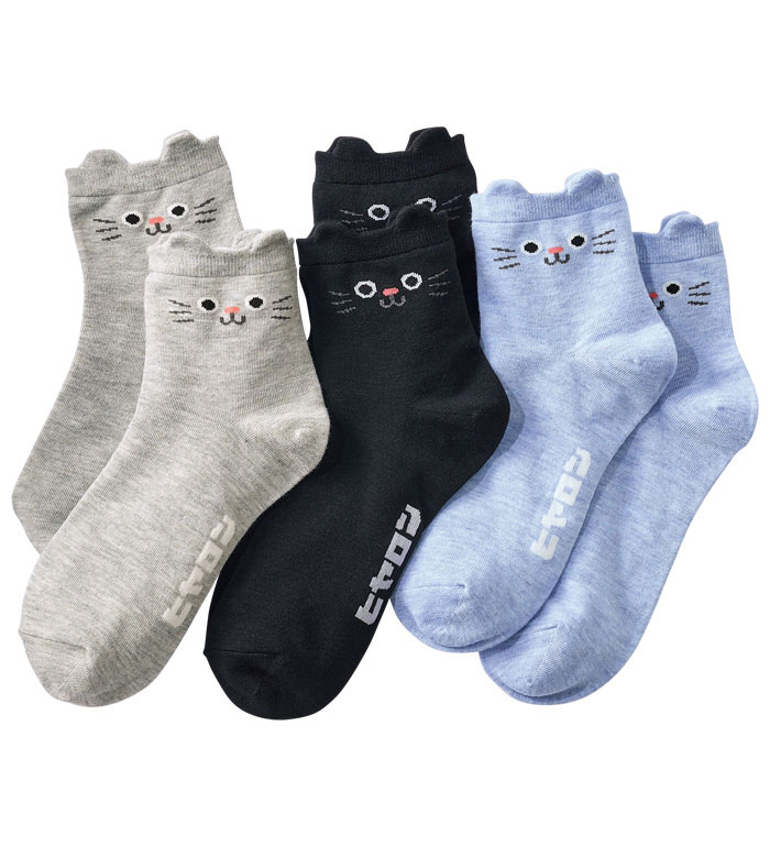 乐天商城 - ＼まとめ買いクーポン配布中／靴下 レディース 【3足組】【ヒヤロン】ねこちゃんソックス 2026夏 belluna ベルーナ インナーコレクション 23-25cm