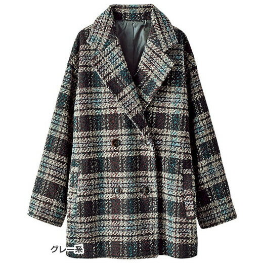 ＼最大2,000円OFFクーポン配布中！／ハーフコート ワイドがトレンド！ビッグチェック柄コート(3L〜5L) ベルーナ Belluna 40代 50代 60代 レディース ミセス 大人 秋 秋服 ハーフ コート アウター 羽織 ハーフ丈