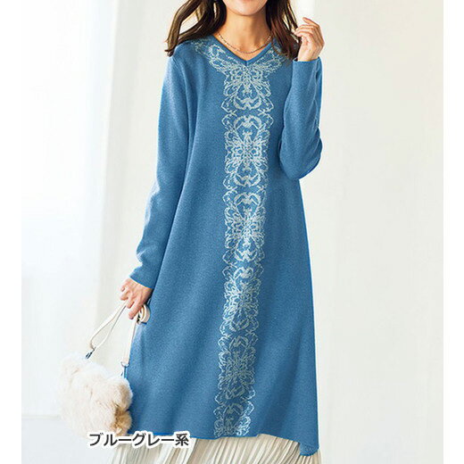 ニットワンピース ラメジャカード編みニットチュニック(M〜LL) ベルーナ Belluna 4...