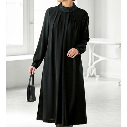 ＼お年玉クーポン2026円OFF／ブラックフォーマル 衿レースデザインゆったりワンピース(M〜LL) ...