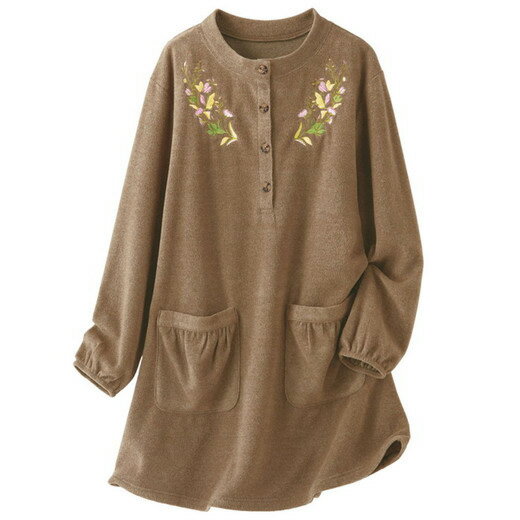 ＼最大2000円OFFクーポン／ チュニック お花刺しゅうフリースかっぽうチュニック(M〜LL) ベルーナ Belluna 40代 50代 60代 レディース ミセス 大人 秋 秋服 トップス 大きいサイズ