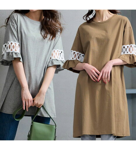 \まとめ買いクーポン配布中!/ 袖レース切替チュニックワンピース(M ロング丈〜3L レギュラー丈) ラナン RANAN 夏 夏服 母の日 \まとめ買いクーポン配布中!/ 袖レース切替チュニックワンピース(M ロング丈〜3L レギュラー丈) ラナン RANAN 夏 夏服 母の日
