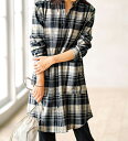\2点以上10%OFFクーポン/ チュニック M L LL 3L 4L 5L 袖ゴム使いチェック柄シャツチュニック(M〜5L) ベルーナ Belluna 40代...