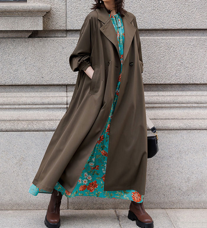 ロングコートMLLLバックギャザー...