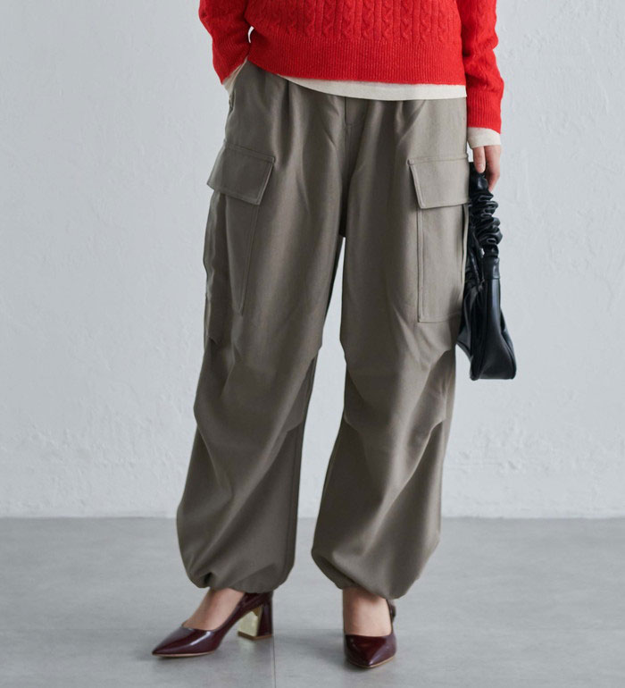 カーゴパンツ M L LL 3L ウール調ツイルカーゴパンツ(M～3L) ベルーナ ラナン RANAN 30代 40代 50代 レディース 秋冬 秋冬服 チノパン ゆったり ワイド ボトムス ズボン ポケット