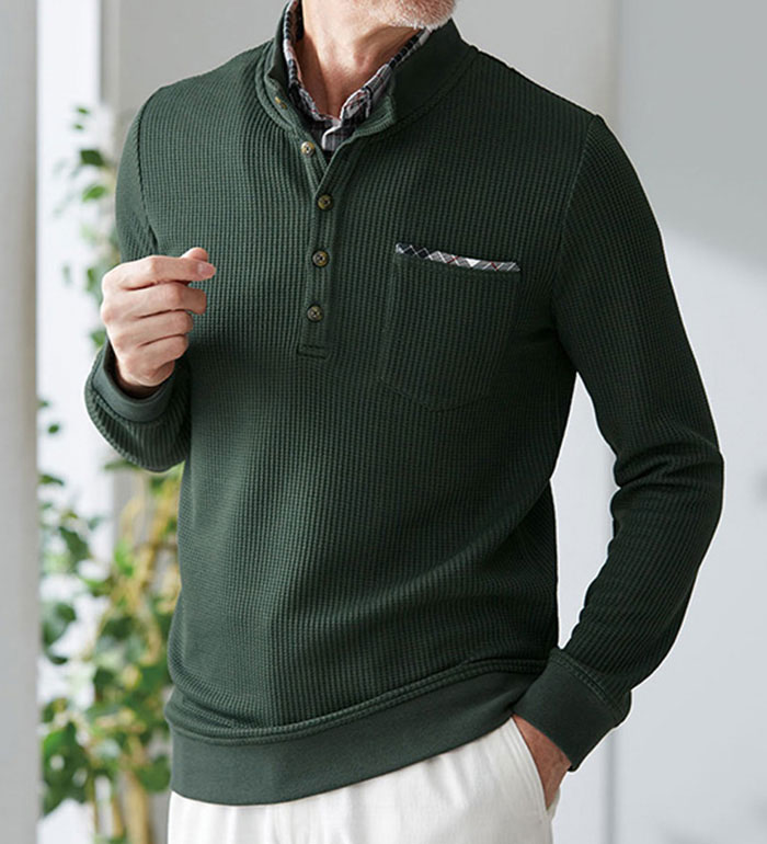 \まとめ買いクーポン配布中/トレーナー メンズ ワッフルダブル衿トレーナー 2025春 メンズデイリーズ S-5L