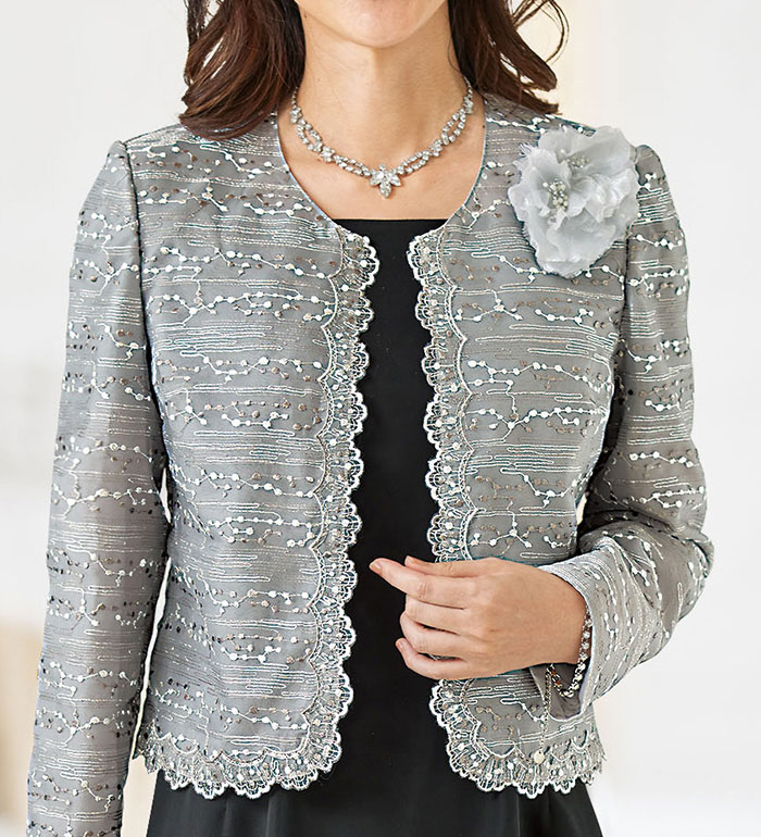 スーツ ロングスカート ワンピーススーツ レディース ラメ入り刺繍レースワンピー...