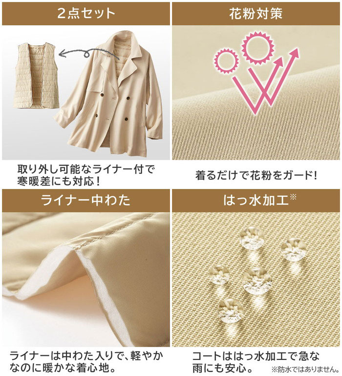 ＼まとめ買いクーポン配布中！／ハーフコート 花粉対策！ライナー付ミドル丈トレンチコート M-5L ベルーナ belluna 2025春 belluna-10219226 ベルーナ サンプル画像2