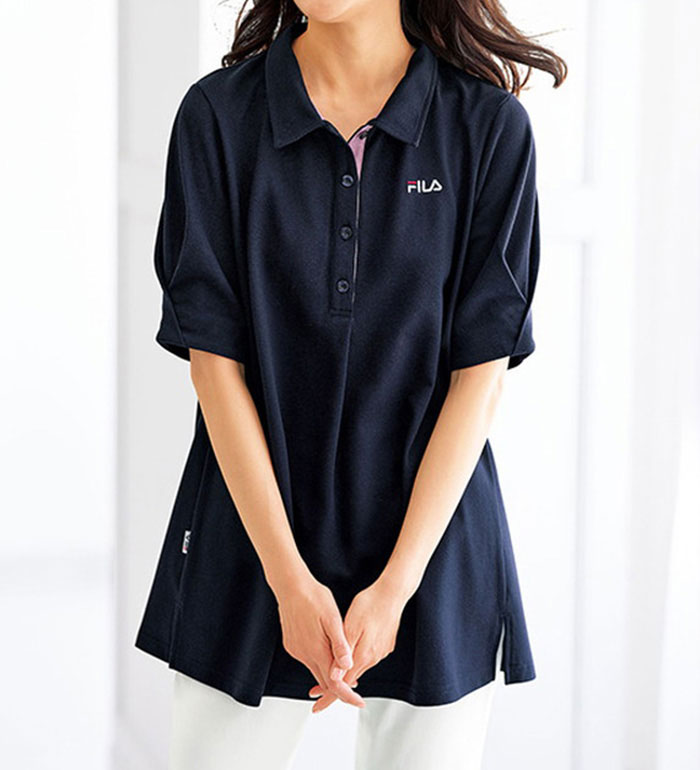 \まとめ買いクーポン配布中/ポロシャツ <FILA>ヒンヤリ冷感!袖タックポロチュニック(M〜5L)ベルーナbelluna40代50代60代ミセス大人ファッショ...