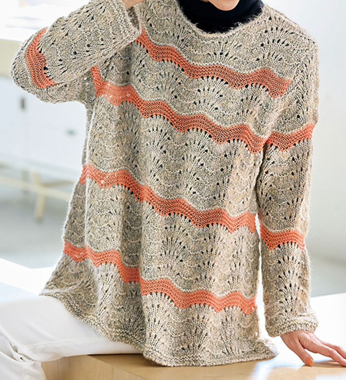 チュニック 変化透かし編デザインニットチュニック M-5L ベルーナ belluna 2025春