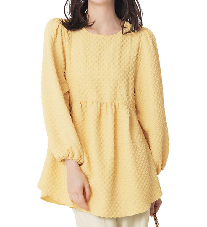 ＼まとめ買いクーポン配布中！／ チュニック M L LL 3L パール調ボタン付ジャカードフレアーブラウス M-3L 2025春 レディース RANAN ラナン