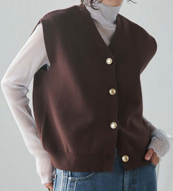 ＼お年玉クーポン2026円OFF／ニットベスト M L LL 【ムースタッチ】洗える！ゴールド調ボタンニットベスト M-LL 2025春 レディース RANAN ラナン